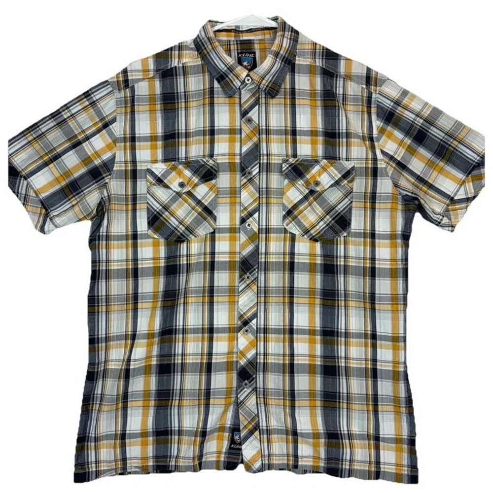 Kuhl Suncel S/S Button Shirt Hiking Outdoors Black Yellow Plaid Men’s Large